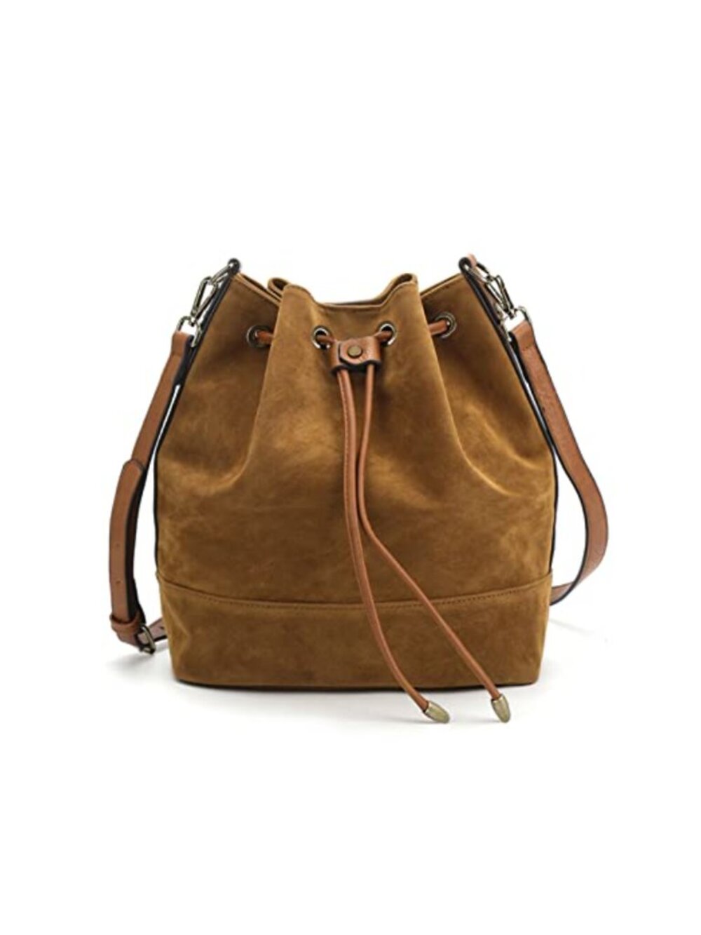 Faux Suede Bucket Bag Crossbody Shoulder Purse Women Drawstring